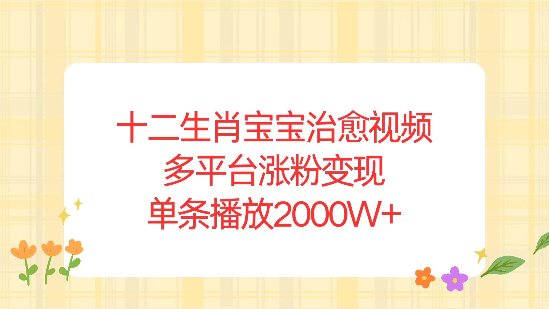 十二生肖宝宝治愈视频，多平台涨粉变现，单条播放2000W+插图